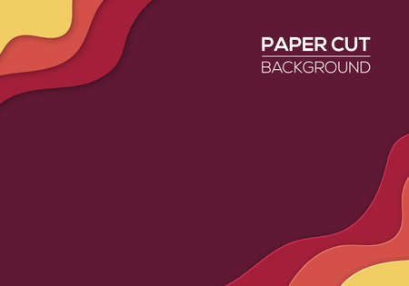 Modern paper cut art cartoon abstract red and yellow waves background. Banners, flyers, presentations and posters template. Origami design. Vector illustrationのイラスト素材