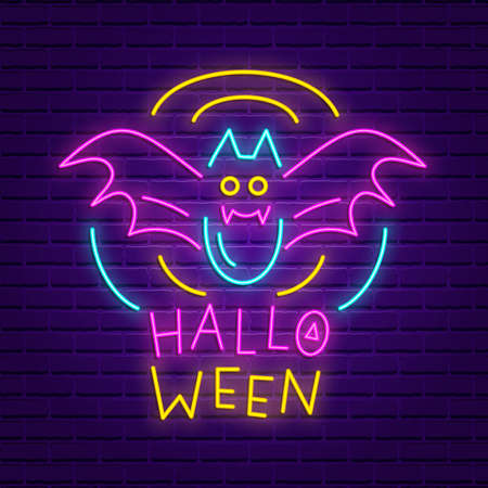 Happy Halloween party neon sign. Bright light bannerのイラスト素材