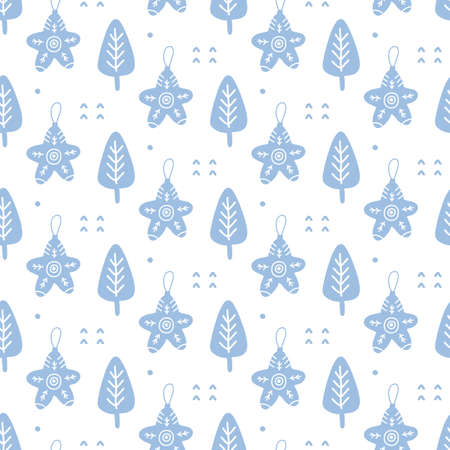 Scandinavian Christmas doodles seamless pattern. Congratulation card, wrapping paper background, festive banner, poster design. Vector illustration.のイラスト素材