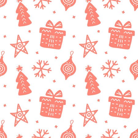 Christmas doodles seamless pattern. Scandinavian styleの写真素材