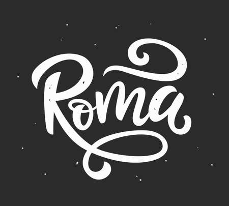 Roma, Italy hand written lettering. Ink modern calligraphyのイラスト素材