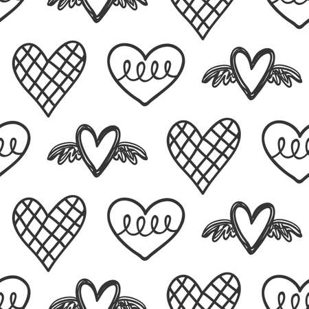Vector hand drawn hearts seamless patternのイラスト素材