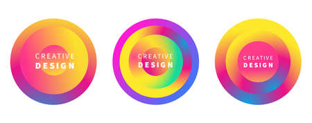 Vector modern futuristic colorful cover circles set. Abstract round poster, flyer templates. Gradient geometric shapes. Trendy minimal branding design background.のイラスト素材