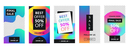 Vector Sale promotion banners templates set. Social media stories. Trendy hologram editable...