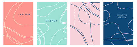 Minimal abstract geometric covers set. Simple lines colorful trendy templates design. Posters, business identity, flyers background, social media stories, web backdrops. Vector illustrationのイラスト素材