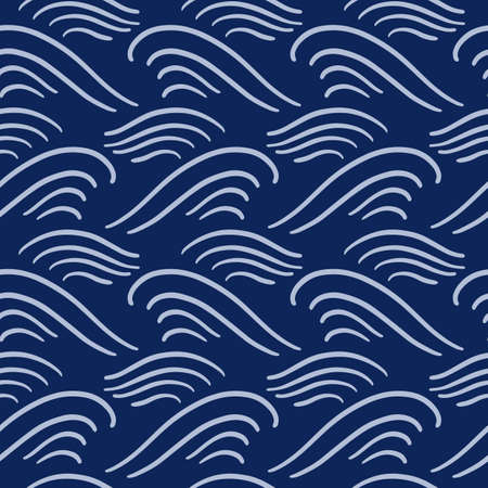Ocean waves seamless pattern, classic blue colorのイラスト素材