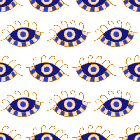 Mediterranean geometric evil eyes seamless patternのイラスト素材