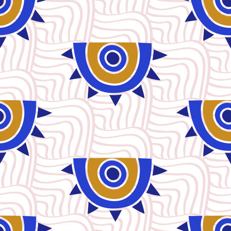 Aztec Evil eyes seamless pattern in blue, white, colorsのイラスト素材