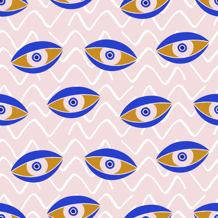 Aztec Evil eyes seamless pattern in blue colorのイラスト素材