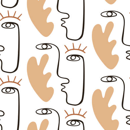 Abstract faces seamless pattern background with neutral colors shapesのイラスト素材