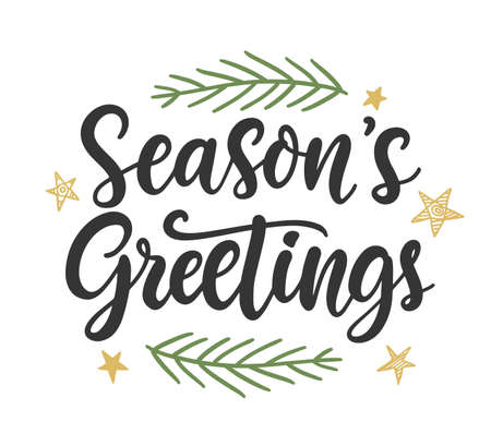 Seasons Greetings phrase quote, banner, gift card, seasonal store sale designのイラスト素材