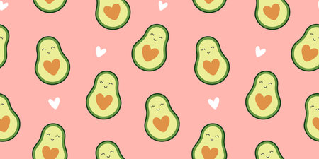 Cute Avocado Seamless Pattern on Pink Backgroundのイラスト素材