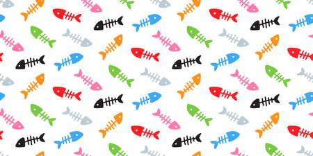 Skeletons of fishes, colourful Fish bones seamless patternのイラスト素材