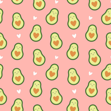 Cute Avocado Seamless Pattern Background with hearts shapesのイラスト素材