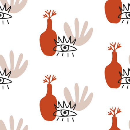 Modern Floral and eyes Natural Abstractions seamless patternのイラスト素材