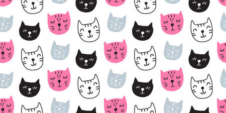 Vector Cute Cats Seamless Patternのイラスト素材