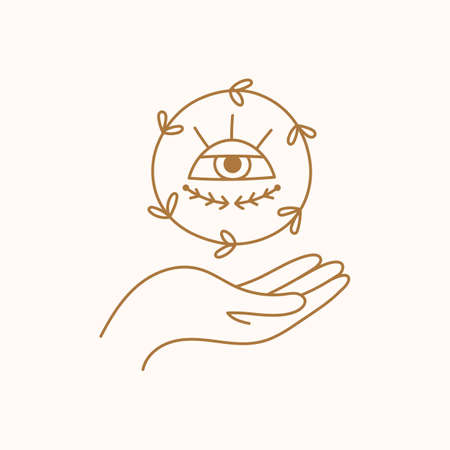 Female hand and eye icon, alchemy symbol minimal linear style iconのイラスト素材