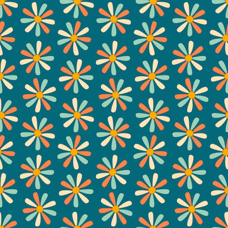 Summer Floral Seamless Pattern 70s Retro styleのイラスト素材