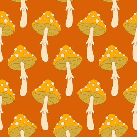 Cute Mushrooms 70s style seamless patternのイラスト素材
