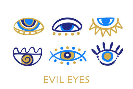 Evil eyes set. Hand drawn elementsのイラスト素材