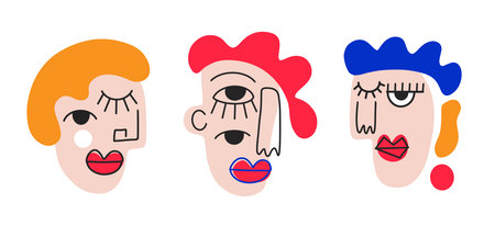 Cubism Comic Abstract Woman Face set