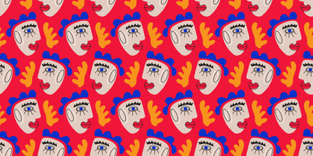 Abstract People Faces Seamless Patternのイラスト素材