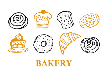 Bakery Hand drawn icon setのイラスト素材