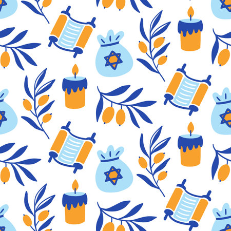 Happy Hanukkah seamless patternのイラスト素材