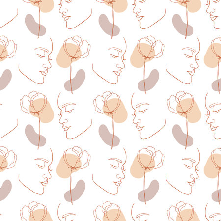 Minimalist continuous line art with woman faceのイラスト素材