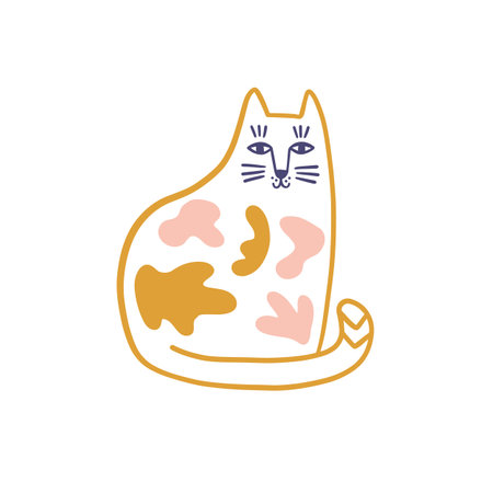 Artistic Hand drawn Cat character in Vintage retro styleのイラスト素材