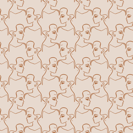 Minimalist continuous line art with woman head shapesのイラスト素材