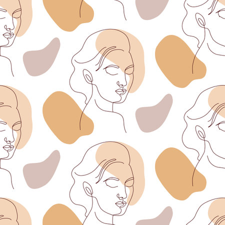 Minimalist continuous line art with woman faceのイラスト素材