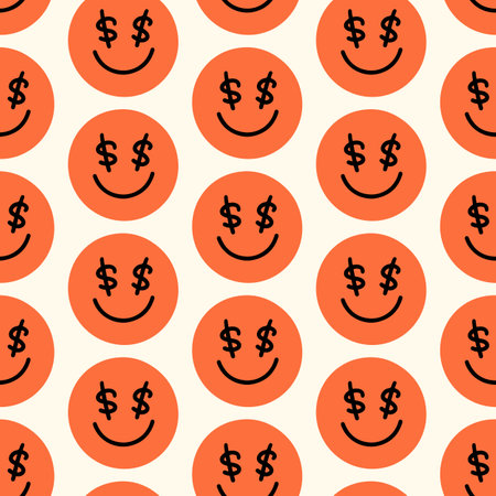 Fun Emoji Icons Seamless Pattern, Emoticon Doodle Faces Repeat Background Textureのイラスト素材