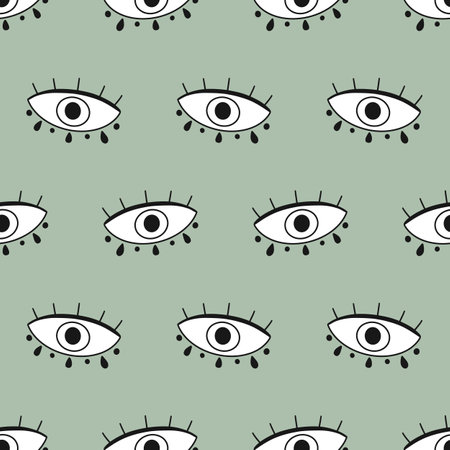 Fashion Eyes doodle vector seamless pattern. Hand drawn open eye with lash elegant backgroundのイラスト素材