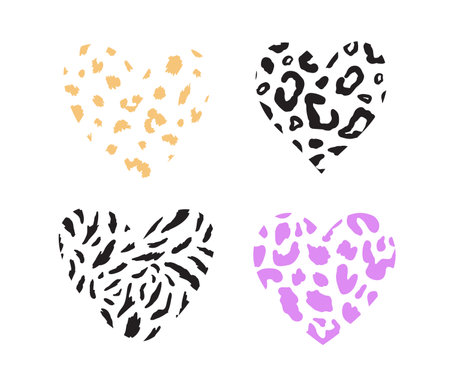 Cheetah Wild Heart Vector Illustration. Set with Trendy Leopard Animal Print Decorのイラスト素材