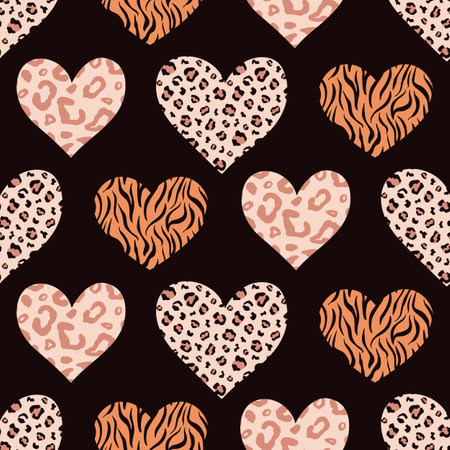 Cheetah Leopard Animal Skin Heart Seamless Patternのイラスト素材