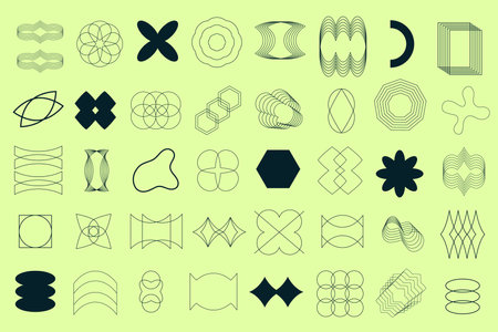 Retro minimal line abstract geometric shapes setのイラスト素材