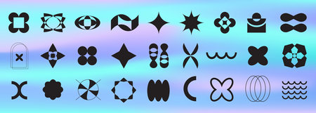 Retro minimal line abstract geometric shapes setのイラスト素材