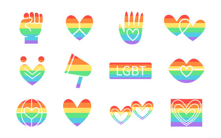 Gay Pride month line icons set. Doodle elementsのイラスト素材