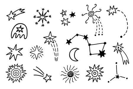 Outer Space cute cosmic hand drawn doodles set.のイラスト素材
