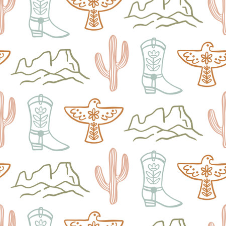 Western Seamless Pattern. Cowboy Wild West Printのイラスト素材