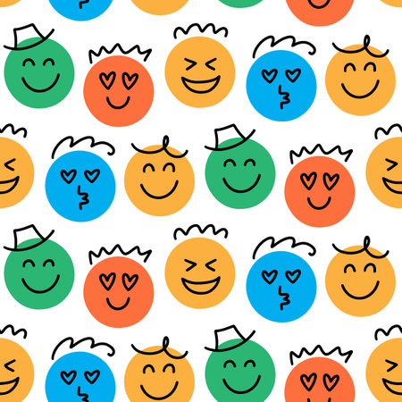Fun Emoji Icons Seamless Pattern, Emoticon Facesのイラスト素材