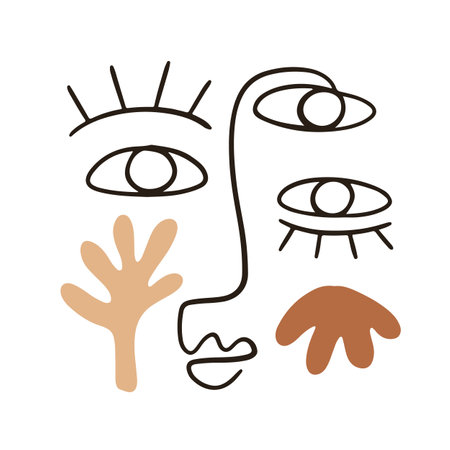 One line drawing human face with organic shapes.のイラスト素材