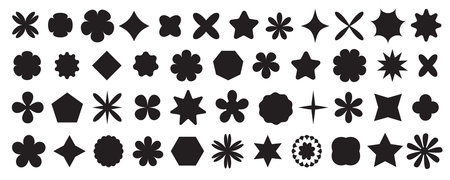 Retro groovy flowers abstract geometric shapes setのイラスト素材