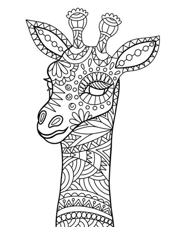 Giraffe vector illustration outline sketch art.のイラスト素材