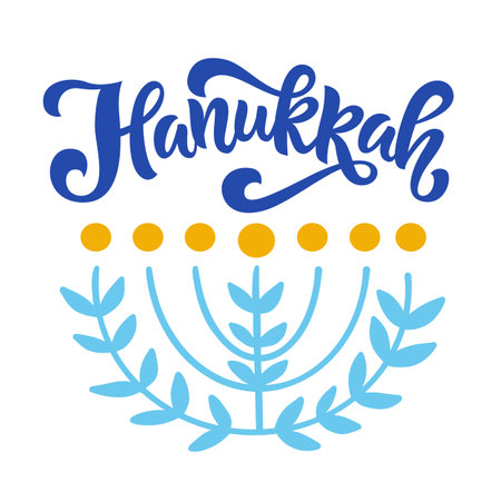 Happy Hanukkah lettering greeting card menorah artのイラスト素材