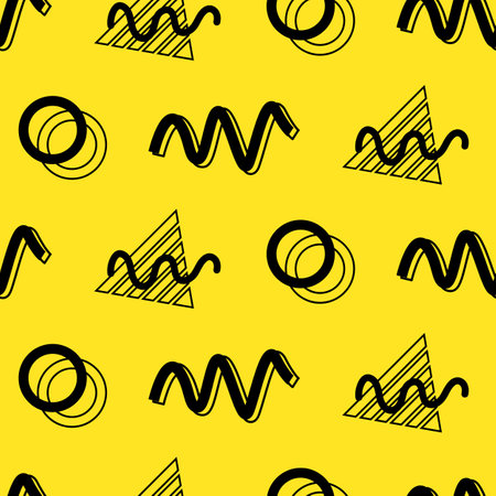 90s Trendy Geometric Memphis Seamless Patternのイラスト素材