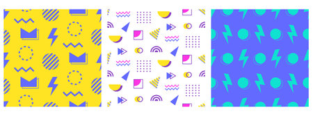 90s Trendy Geometric Memphis Seamless Patterns Setのイラスト素材