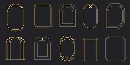 Boho Line Abstract Golden Frames Set Art Decoのイラスト素材