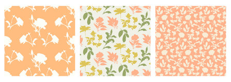 Botanical Floral Plants Seamless Patterns Setのイラスト素材